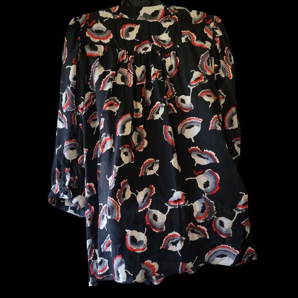 VTG Milly Silk Of New York Black Floral Print Button-Up Tunic Top Size 6 - Picture 5 of 14